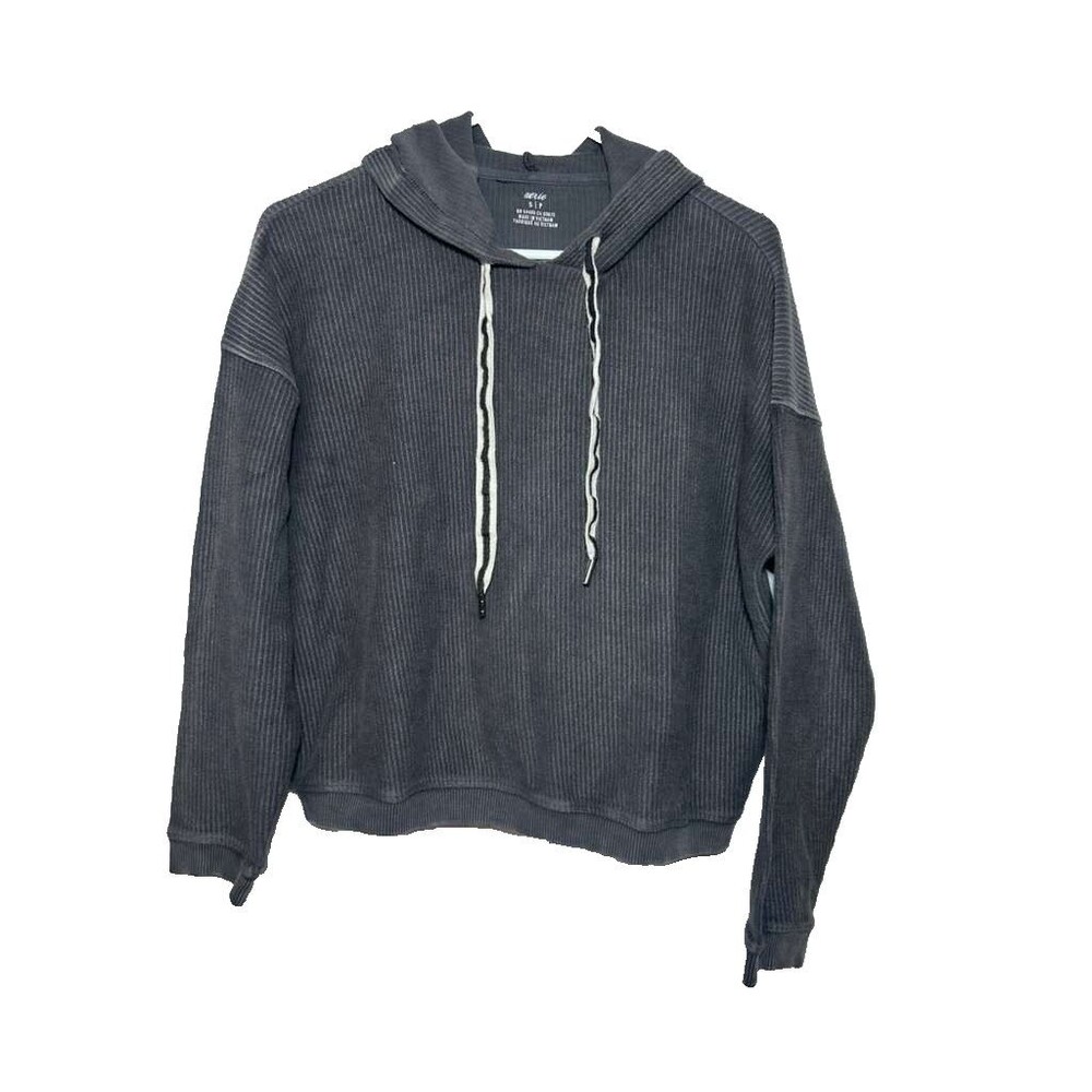 Aerie Ribbed Cropped Hoodie Women Small Gray Sweatshirt Pullover